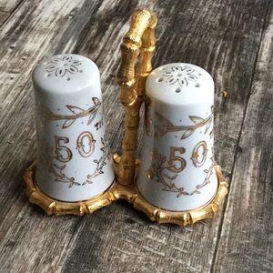 Gold and White 50th Anniversary Salt and Pepper Shakers